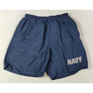 UNICOR Navy PT Shorts Mens Large Blue Lined Running Athletic Military Training